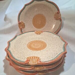 ITALIAN Neiman Marcus Horchow Stoneware Medici Saucers x4 Orange Yellow Blue